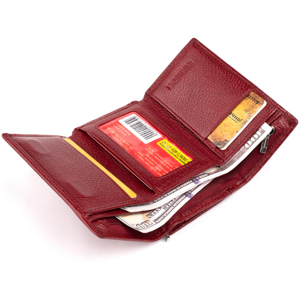 Жіноче горизонтальне шкіряне портмоне на магніті, бордове (ST Leather) Київ - фото 19