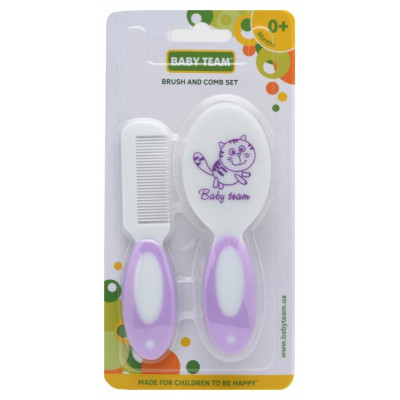 Набір для догляду за дитиною Baby Team гребінець і щітка з натуральної щетин (7106_фиолетовый) Вінниця - фото 1