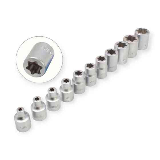 Набір головок TORX 3/8" 11 шт., E6-E20 CrV плоский зріз (планка) Мукачево