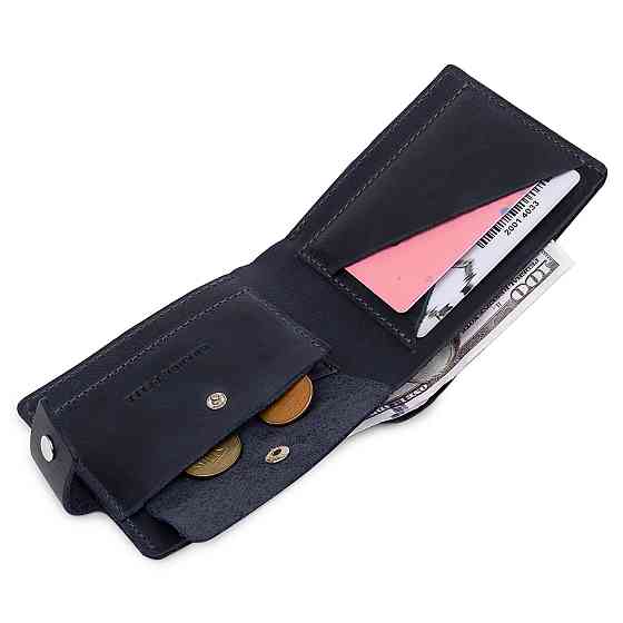 Мужское компактное кожаное портмоне Темно-синий (GRANDE PELLE) Киев