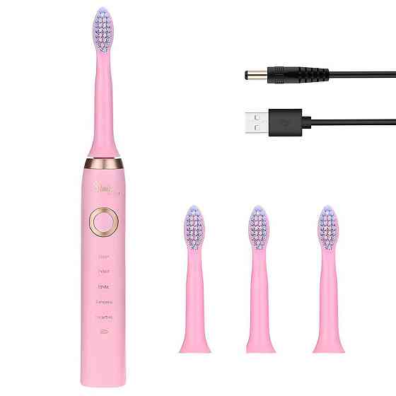 Электрическая зубная щетка, 4 насадки, Shuke, Розовая/ Аккумуляторная зубная щетка / Ультразвуковая электрощетка Киев