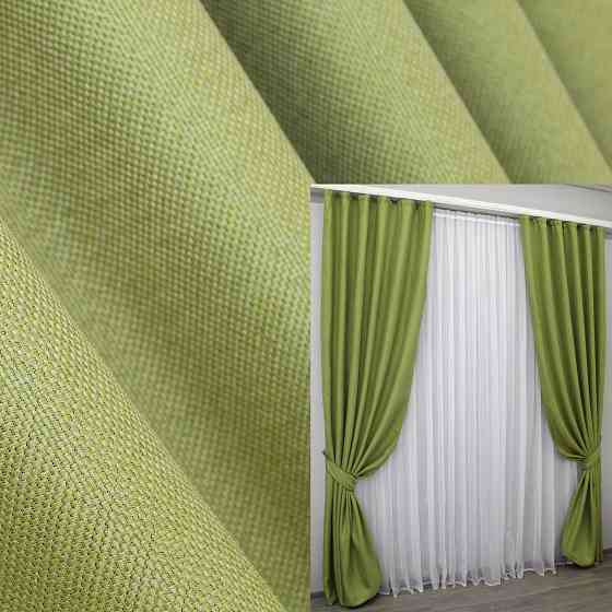 Комплект готових штор VR-Textil Льон Мішковина № 320ш Салатовий 150х270 см 2 шт (30-058) Киев