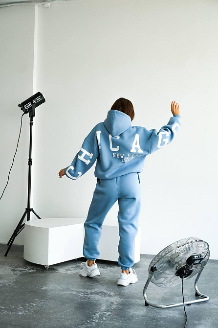 Женский стильный повседневный костюм Chicago с двойным капюшоном Голубой, 42/46 Одесса - изображение 1