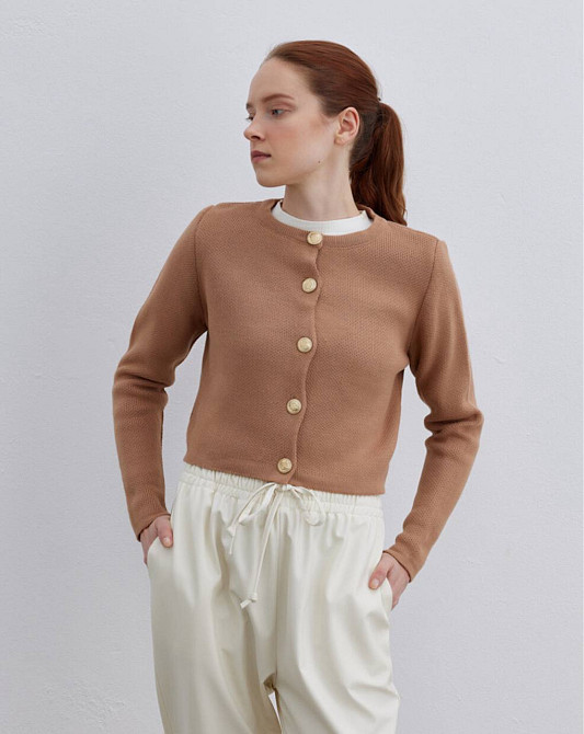 Кардиган женский MIX RAY 6722 золотые пуговицы короткий простой, карамель, one size Киев - изображение 9