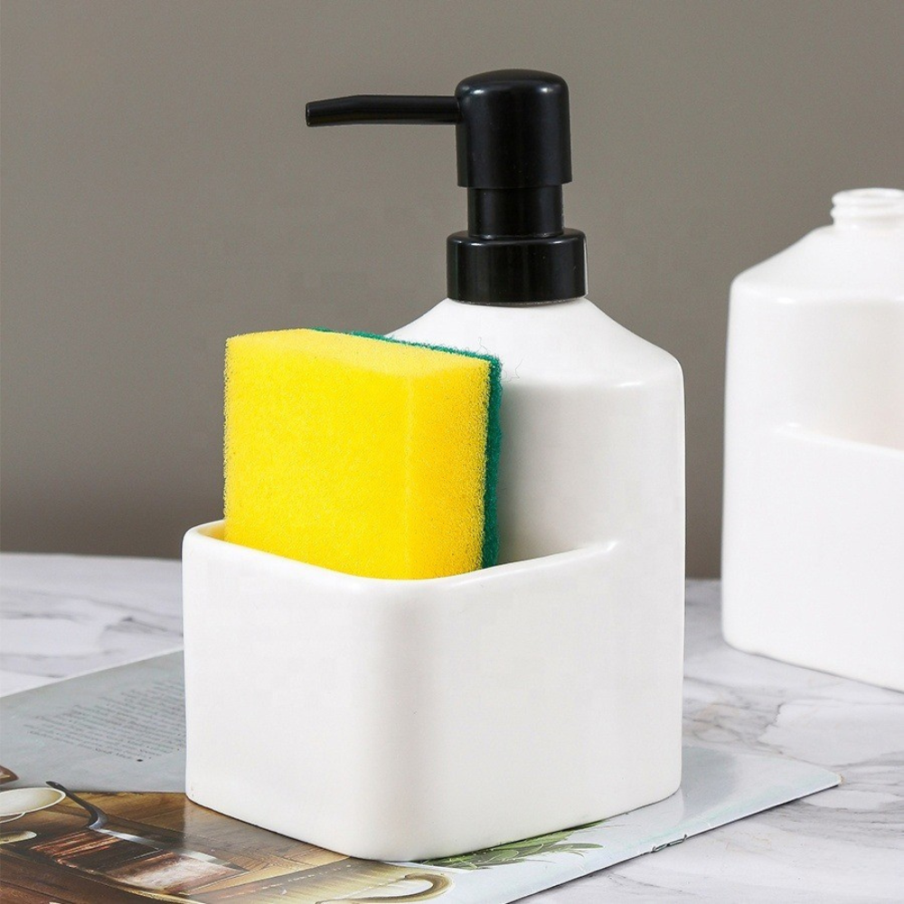 Диспенсер-дозатор для мыла керамический для ванной и кухни 380 мл, для жидкого мыла и моющего средства, белый Каменец-Подольский - изображение 1