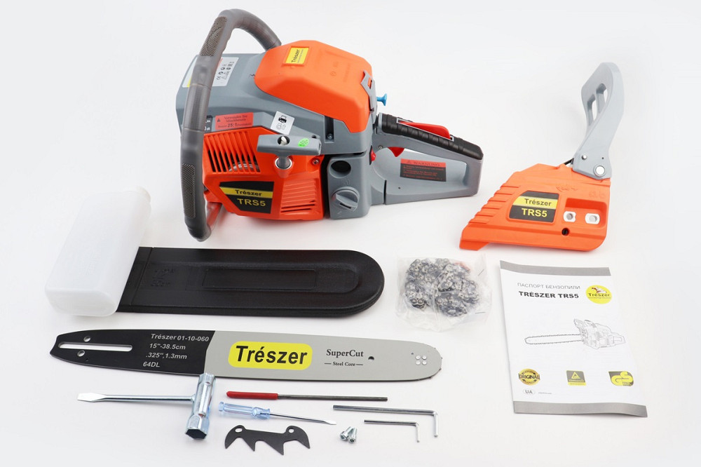 Бензопила TRESZER TRS5 45cc (2,8кВт. шина 15", ланцюг 325-1,5-64зв. квад. зуб) з підкачуванням, плавний пуск Київ - фото 1