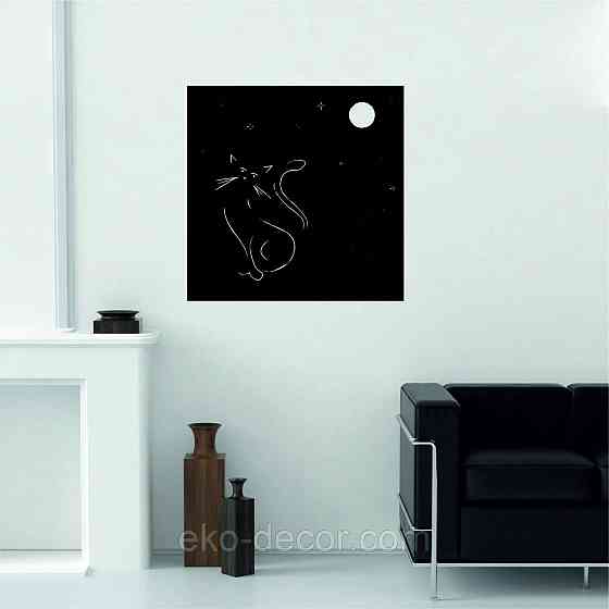 Декоративное настенное 3D Панно «Кот» Декор на стену с объемом 90*90 см, Черный Киев