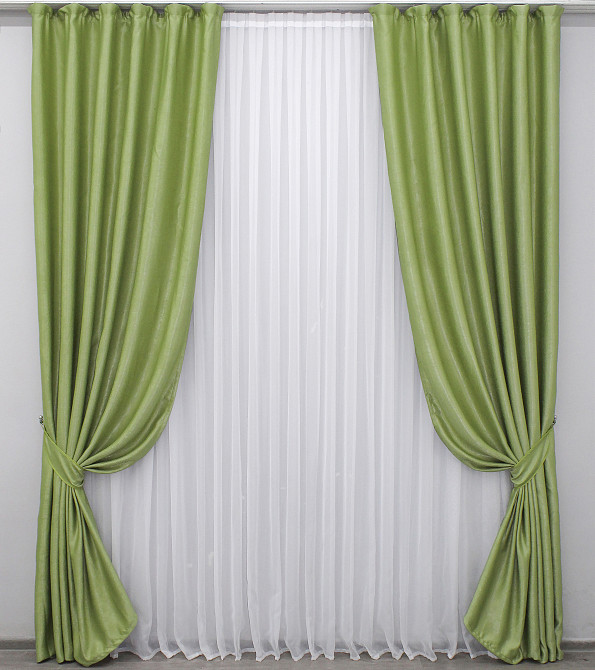 Комплект готовых штор VR-Textil Лен Парма № 1253ш Салатовый 150х270 см 2 шт (33-0088) Киев - изображение 2