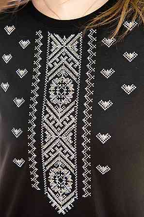 Вышиванка женская с коротким рукавом, черная хлопок топ Киев