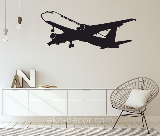 Декоративное настенное Панно «Самолет», Декор на стену 90*36 см, Черный Киев