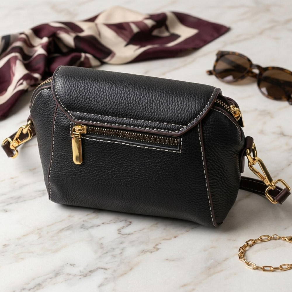 Компактна жіноча сумка з натуральної шкіри Vintage 22265 Чорна Київ - фото 14