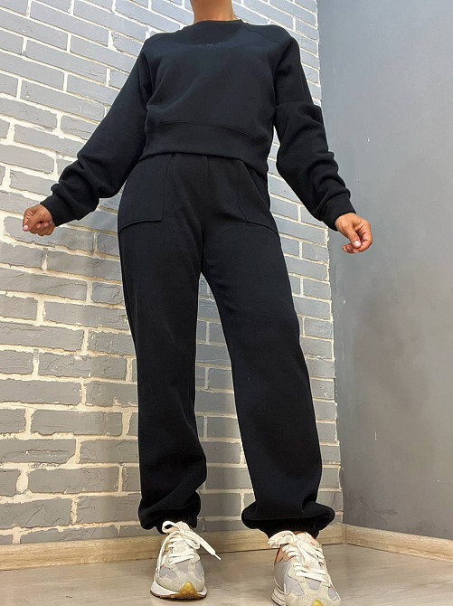 Костюм жіночий A-N 2740 світшот вишивка з джогерами на резинці рубчик чорний, чорний, XL Київ - фото 9