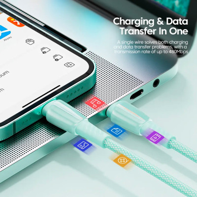 Дата кабель USB 2.0 AM to USB-C 1.0m 100W green Essager (EXCT1-CH06) Винница - изображение 2