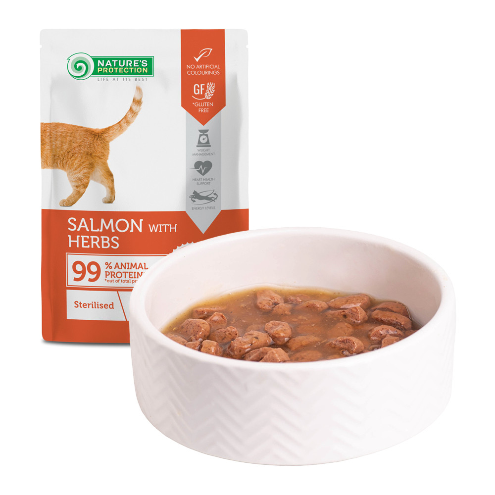 Nature’s Protection Adult cats Sterilised Salmon with Herbs Вологий корм для стерилізованих котів з лососем і травами, 100 г Київ - фото 7