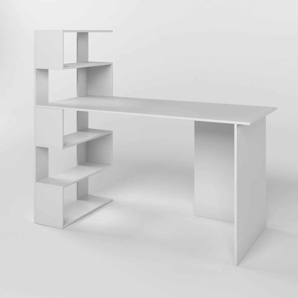 Cтол компьютерный с полками М-ЗОН Джеко 1416L левый Нимфея Альба (белый) (MZN-031025) Львов - изображение 2