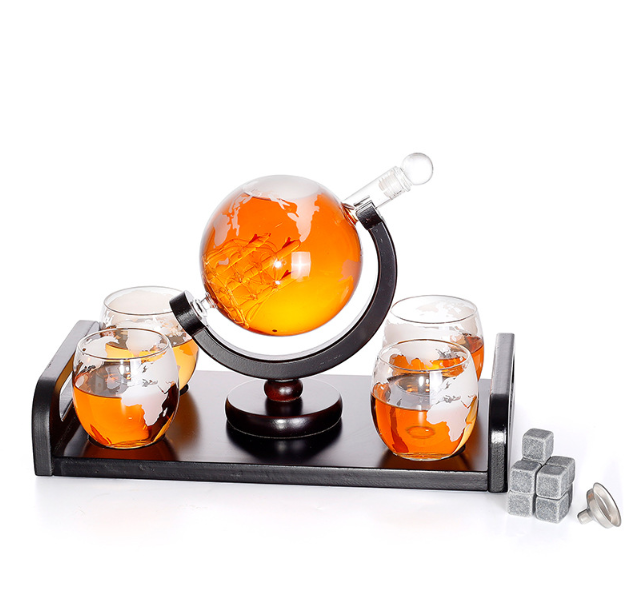 Набір Декантер Навколо світу з камінням для віскі корабель всередині 4 келихи на розносі Кременчук - фото 3