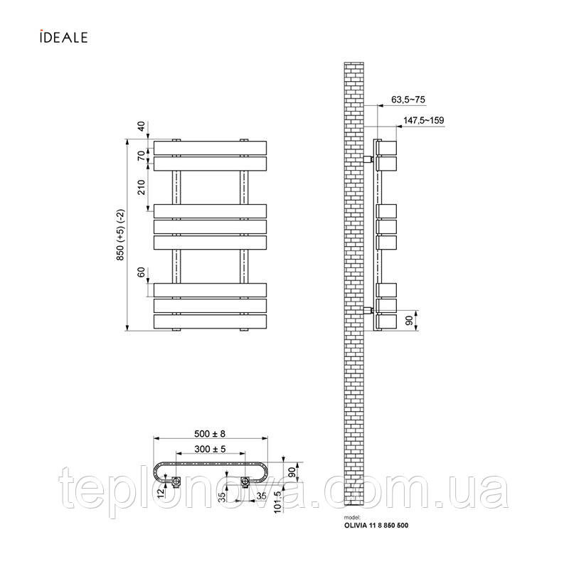 Полотенцесушитель антрацит Ideale Olivia Антрацит 11 8/850/500 Черновцы - изображение 3