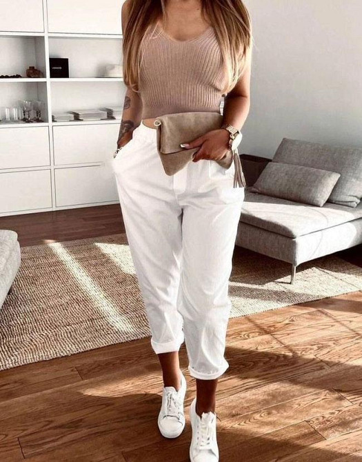 Літні штани з підворотом "Hunter" оптом | Батал | Розпродаж моделі Білий, 50-52 Київ - фото 1