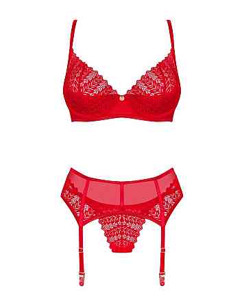 Комплект Obsessive Ingridia 3-pcs set XL/2XL, червоний, бюстгальтер, стрінги, пояс Sex Aura Київ