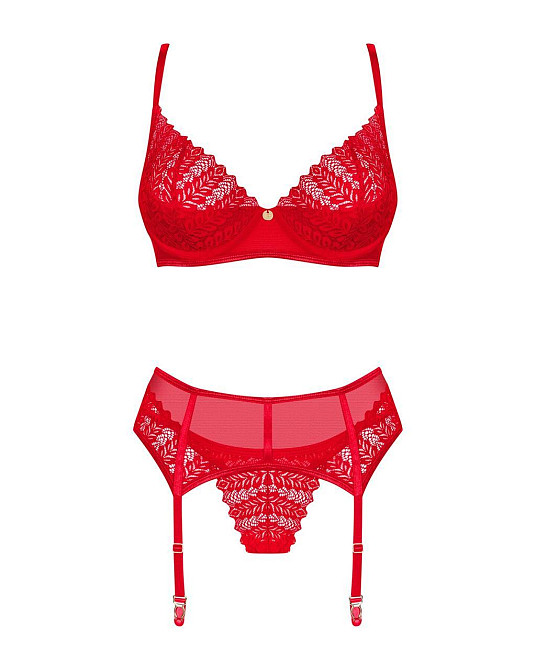 Комплект Obsessive Ingridia 3-pcs set XL/2XL, червоний, бюстгальтер, стрінги, пояс Sex Aura Київ - фото 3