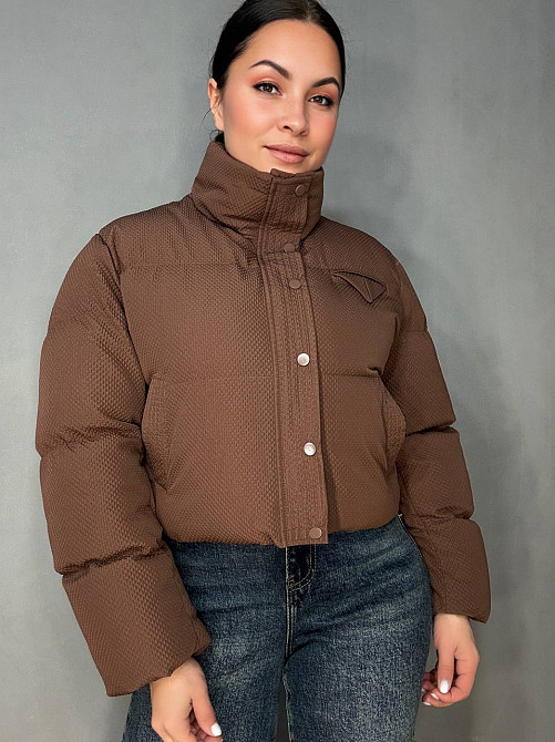 Куртка женская Fashion 3072 вафельная короткая с воротником-стойкой коричневая, коричневый, M Киев - изображение 9