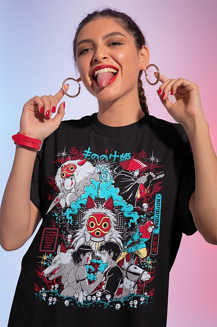 Футболка для хлопчика з аніме принтом Прінкесс Мононоке Аніме Джапанесе оверсайз (зріст від 165 до 180) Чорний AnimeJ0393m Дніпро - фото 1