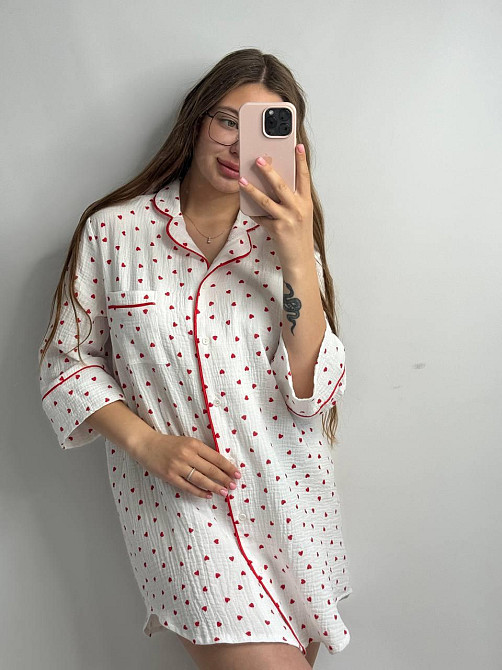 Женская муслиновая ночная сорочка Красные сердца M-L Харьков - изображение 3