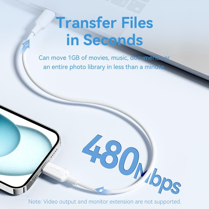 Кабель USB 2.0 Type-C M-M, 1.0 м 60W White Nickel-Plated Vention Вінниця - фото 7