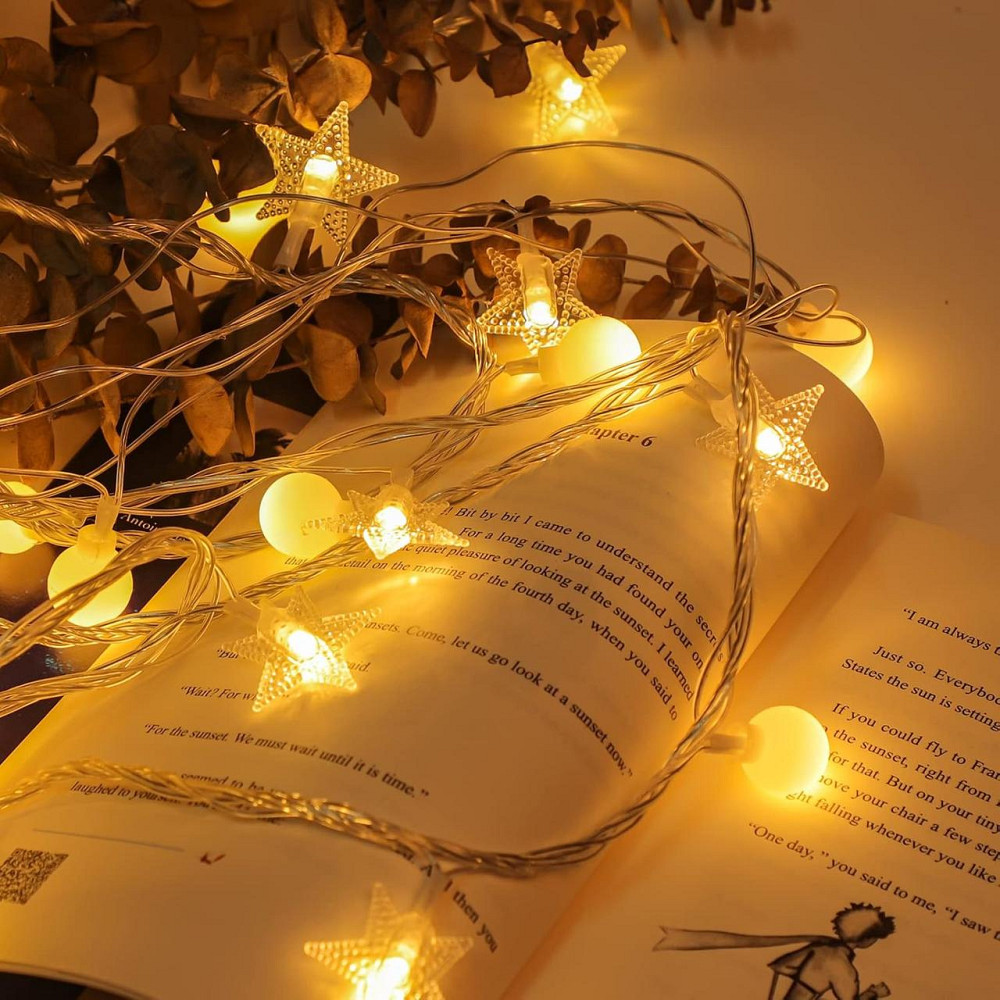 Світлодіодна гірлянда кульки та зірки AWFLTO 15 м, 120 LED, 8 режимів, пульт, водостійка, для вулиці та дому Київ - фото 7