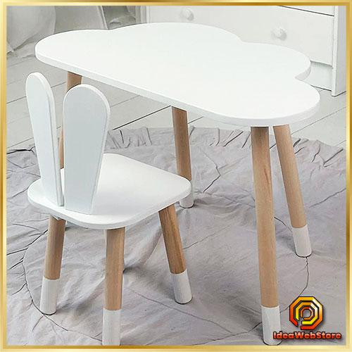 Детский комплект мебели для занятий и творчества столик с ящиком и стульчик Стол тучка и стул белый зайка Киев - изображение 1