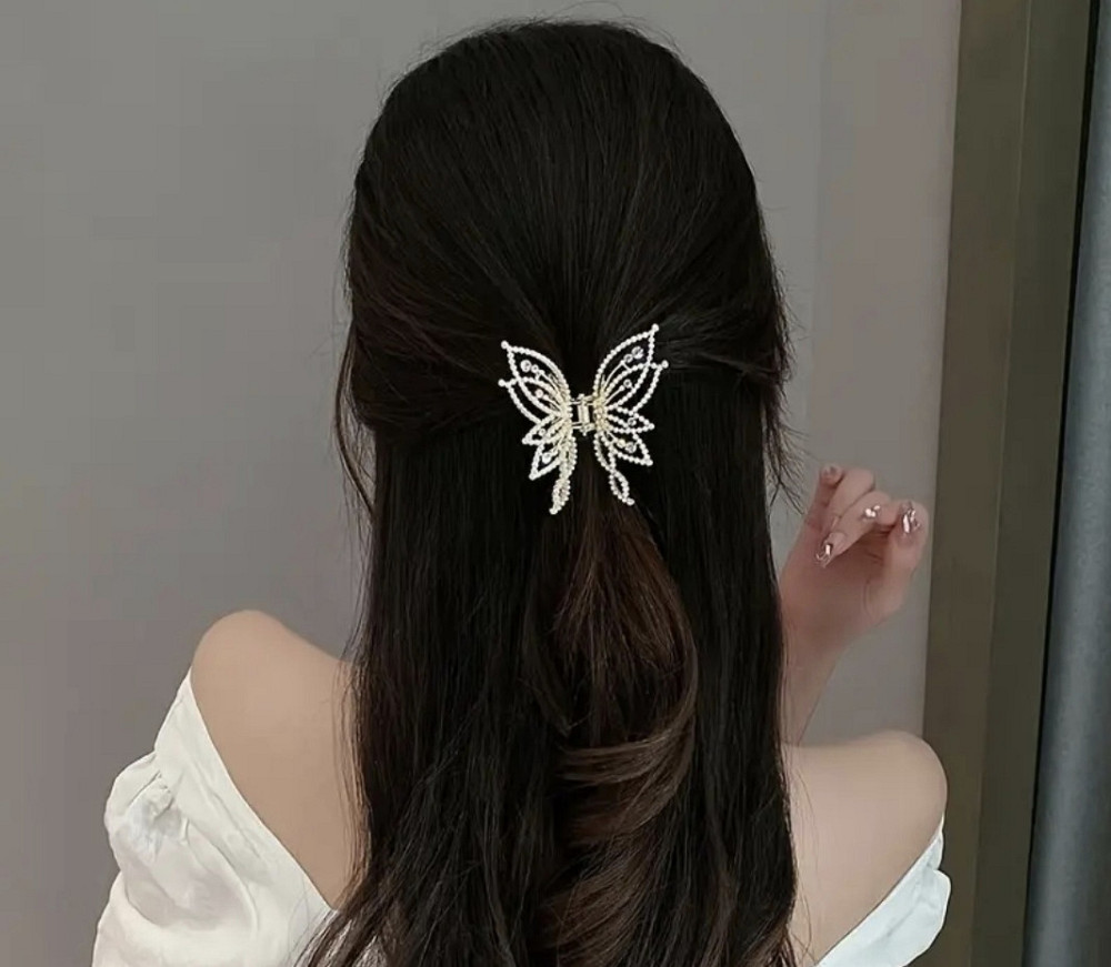 Заколка-крабік метелик Золотистий з перлинами Смела - изображение 2