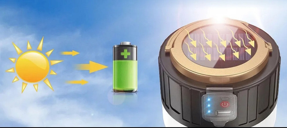 Акумуляторний світлодіодний ліхтарик з роз'ємом USB павербанк сонячна батарея 11 на 9,5 см блакитний Київ - фото 9