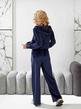 Женский повседневный велюровый костюм тройка качественный велюр Темно-синий, 42/44 Одесса