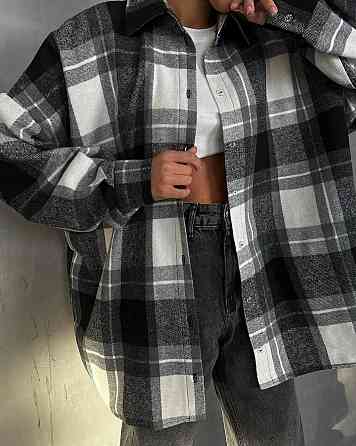 Жіноча трендова сорочка вільного крою з принтом клітинка Одеса