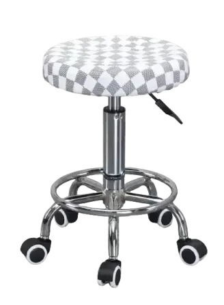 Стул косметологический без спинки на колесах с подставкой для ног, регулировка высоты Шахматка серая Киев