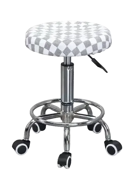 Стілець косметологічний без спинки на колесах із підставкою для ніг, регулювання висоти Шахівка сіра Київ - фото 1