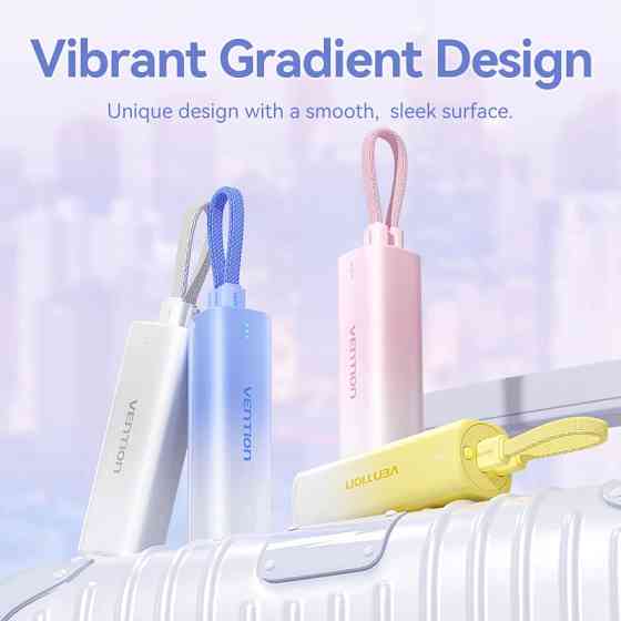 УМБ Vention 5000mAh 20W PD, USB-C In/Out, Lightning In/Out, with cable, Gradient Yellow Вінниця