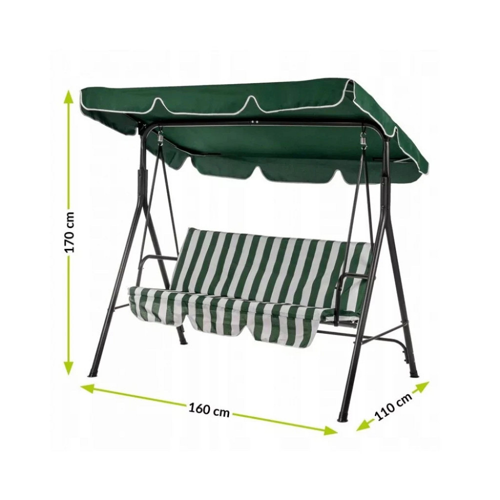 Садовые трехместные качели 160 см зелёно-белые в полоску Киев - изображение 7