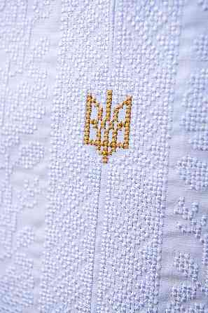 Вышиванка для мальчиков с длинным рукавом, льняная стрейч, белая топ Киев