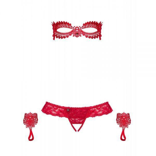 Набор маска+наручники+стринги Obsessive Hetea 3 pcs set red S/M Sex Aura Киев - изображение 3