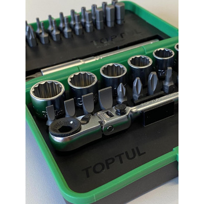Набор бит Toptul и головок с трещоткой 1/4