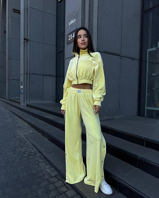 Женский теплый стильный костюм тройка из мягкого велюра. Лимонный, 42/44 Одесса - изображение 9