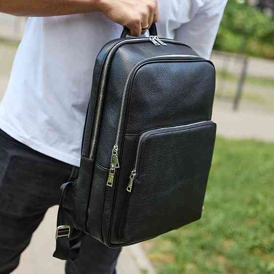 Чорний шкіряний рюкзак для чоловіків для ноутбука Киев