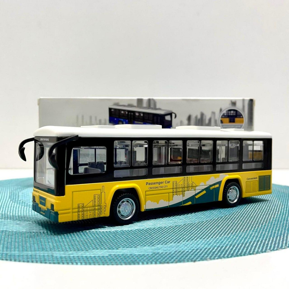 Автобус металевий з інерцією підсвічуванням та звуком відчиняються двері Жовтий (CLM-0771AC) Чернігів - фото 2