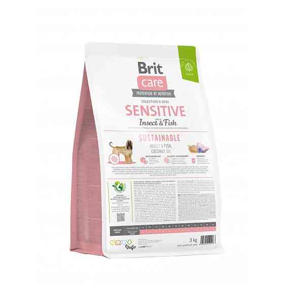 Сухой корм Brit Care Dog Sustainable Sensitive для собак с чувствительным пищеварением, с рыбой и насекомыми, Винница