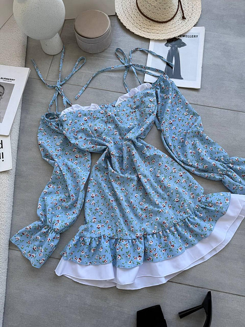 Женское стильное мини-платье  штапель, софт Голубой, 42/44 Одесса - изображение 7