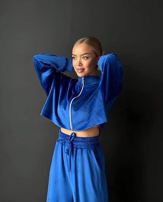 Жіночий прогулянковий плюшевий костюм: кофта та штани Електрик, 42/46 Одеса - фото 2