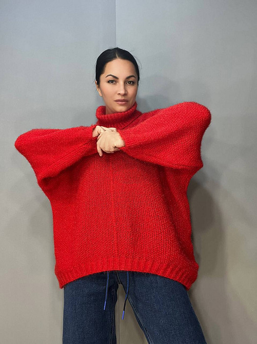 Свитер женский MY FASHION 3267 паутинка оверсайз широкий воротник хомут удлиненный, красный, 44-48 Одесса - изображение 4