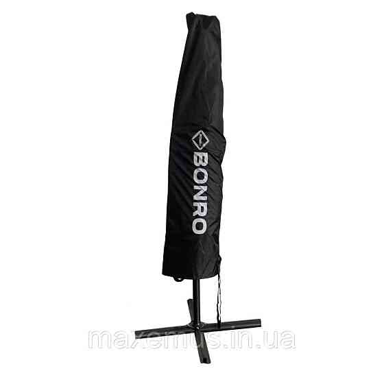 Садовая зонт Bonro B70 12 LP 3 м с LED подсветкой 8 спиц зонта для террасы и сада с чехлом серая Мостиська