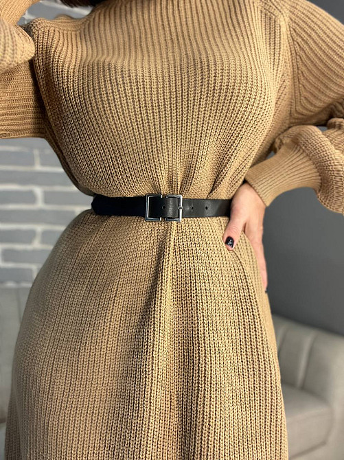 Платье женское Mix Ray 6641 свитер оверсайз средняя длина высокий ворот крупная вязка one size, карамель, one size Киев - изображение 11